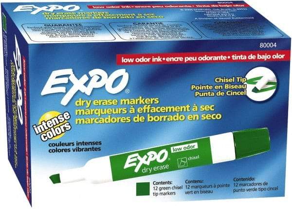 Expo - Green Low Odor Chisel Tip 12 Pack Dry Erase Markers - For Use with Dry Erase Marker Boards - Makers Industrial Supply