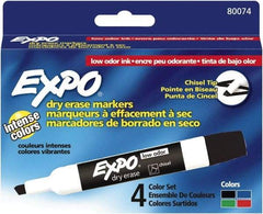 Expo - Black, Blue, Green & Red Low Odor Chisel Tip 4 Pack Dry Erase Markers - For Use with Dry Erase Marker Boards - Makers Industrial Supply