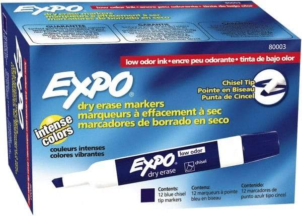 Expo - Blue Low Odor Chisel Tip 12 Pack Dry Erase Markers - For Use with Dry Erase Marker Boards - Makers Industrial Supply