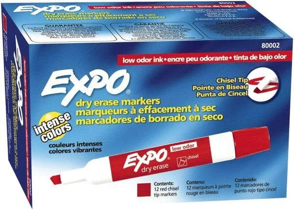 Expo - Red Low Odor Chisel Tip 12 Pack Dry Erase Markers - For Use with Dry Erase Marker Boards - Makers Industrial Supply