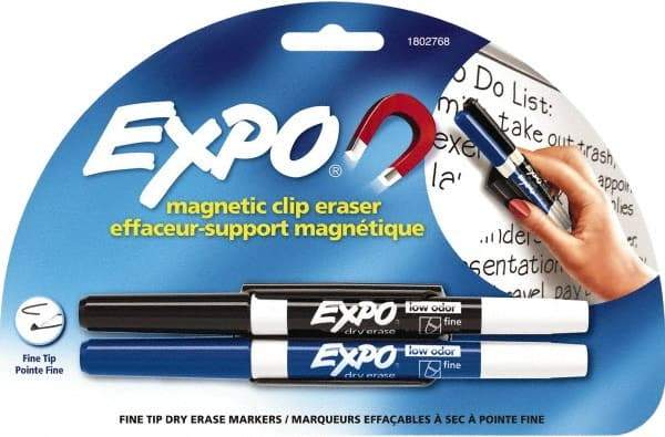 Expo - Fine Tip 2 Pack with Dry Eraser - Includes Blue, Black & Eraser, For Use with Dry Erase Marker Boards - Makers Industrial Supply