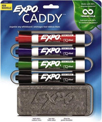 Expo - Red, Black, Blue & Green Low Odor Chisel Tip Markers 4 Pack Dry Erase Markers - Includes Eraser & Caddy Organizer, For Use with Dry Erase Marker Boards - Makers Industrial Supply