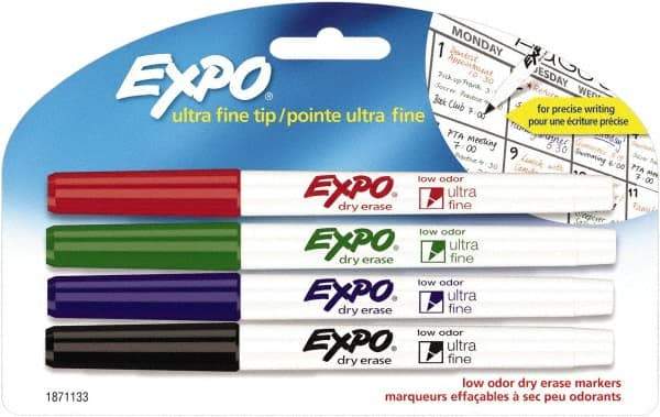 Expo - Black, Blue, Green & Red Low Odor Ultra Fin Tip 4 Pack Dry Erase Markers - For Use with Dry Erase Marker Boards - Makers Industrial Supply