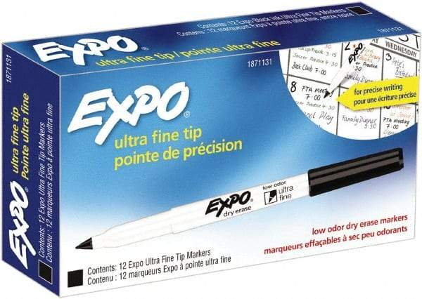 Expo - Black Low Odor Ultra Fine Tip 12 Pack Dry Erase Markers - For Use with Dry Erase Marker Boards - Makers Industrial Supply