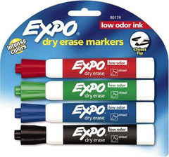 Expo - Black, Blue, Green & Red Low Odor Chisel Tip 4 Pack Dry Erase Markers - For Use with Dry Erase Marker Boards - Makers Industrial Supply