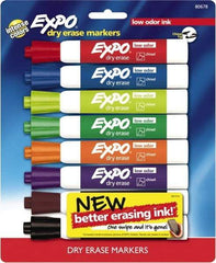 Expo - Black, Blue, Brown, Green, Orange, Pink, Purple & Red Low Odor Chisel Tip 8 Pack Dry Erase Markers - For Use with Dry Erase Marker Boards - Makers Industrial Supply