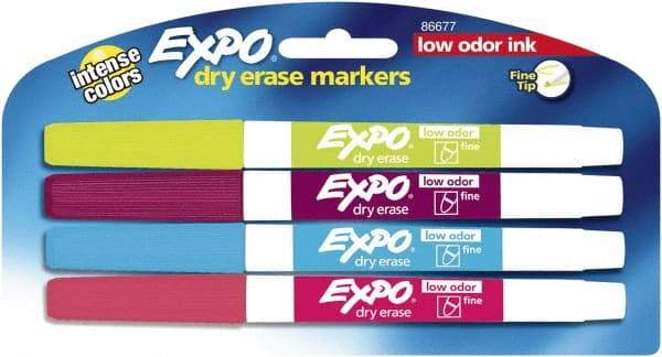 Expo - Aqua, Lime, Pink & Plum Low Odor Fine Tip 4 Pack Dry Erase Markers - For Use with Dry Erase Marker Boards - Makers Industrial Supply