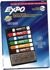 Expo - Black, Blue, Brown, Green, Orange, & Red Low Odor Chisel Tip Markers 6 Pack Dry Erase Markers - Includes Eraser & Organizer, For Use with Dry Erase Marker Boards - Makers Industrial Supply