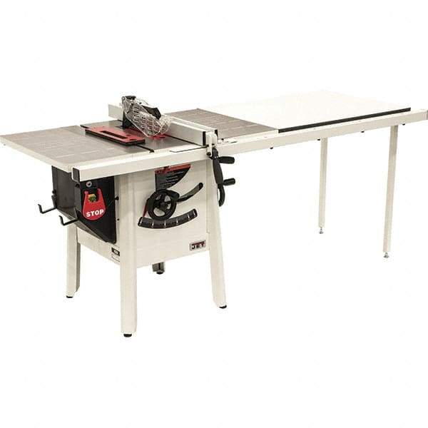 Jet - 10" Blade Diam, 5/8" Arbor Diam, 1 Phase Table Saw - 1-3/4 hp, 27" Wide, 115 Volt, 3-1/8" Cutting Depth - Makers Industrial Supply