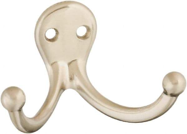 National Mfg. - 2" Wide x 1" High x 0.11" Thick, Double Prong Robe Hook - 1-3/4" Projection, Satin Nickel - Makers Industrial Supply