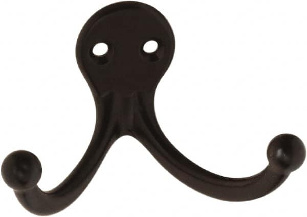 National Mfg. - 2" Wide x 1" High x 0.11" Thick, Double Prong Robe Hook - 1-3/4" Projection, Oil Rubbed Bronze - Makers Industrial Supply