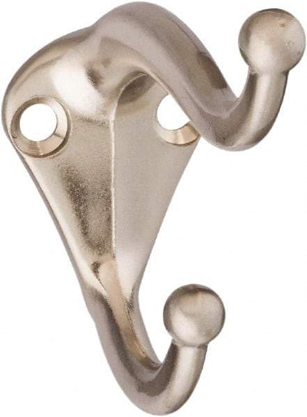 National Mfg. - 1" Wide x 2" High x 0.11" Thick, Double Coat & Hat Hook - 2-3/4" Projection, Satin Nickel - Makers Industrial Supply