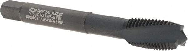 Kennametal - 7/16-20 UNF 2 Flute Plug Spiral Flute Tap - Vanadium High Speed Steel, Oxide Finish, 3-5/32" OAL, Left Hand Flute, Right Hand Thread, H3, Series T690 - Makers Industrial Supply