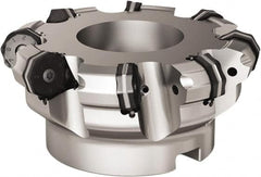 Seco - 8 Inserts, 5.311" Cutter Diam, 0.0787" Max Depth of Cut, Indexable High-Feed Face Mill - 1.5748" Arbor Hole Diam, 0.6457" Keyway Width, 2.4803" High, R220.21 Toolholder, ON.. 09.. Inserts - Makers Industrial Supply