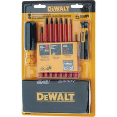 DeWALT - 10 Piece Slotted & Phillips Screwdriver Set - Vinyl Grip Handle, Blade Sizes: Width 3/16, 1/4 & 1/8, Bit Sizes: Philips #0 to #2, Tip Thickness: 1/8, 3/16 & 1/4, Comes in Tool Roll - Makers Industrial Supply