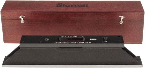 Starrett - 15" Long, 0.0005" Graduation Sensitivity per 10", 2 Vials, Master Precision Level - Cast Iron, 1/64" Base Flatness, 1-5/8" Wide x 3" High - Makers Industrial Supply