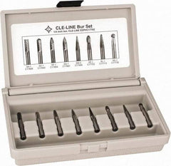 Cle-Line - 8 Piece, 1/4" Shank Burr Set - Solid Carbide, Multiple Head Shapes - Makers Industrial Supply