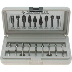 Cle-Line - 9 Piece, 1/8" Shank Burr Set - Solid Carbide, Multiple Head Shapes - Makers Industrial Supply