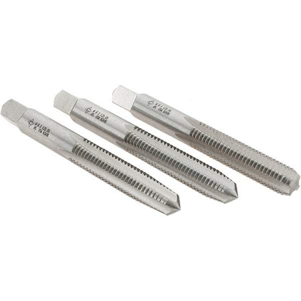 Cle-Line - M8x1.25 Metric, 4 Flute, Bottoming, Plug & Taper, Bright Finish, High Speed Steel Tap Set - Right Hand Cut, 2-23/32" OAL, 1-1/8" Thread Length, Series 0404 - Makers Industrial Supply