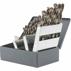 Drill Bit Set: Jobber Length Drill Bits, 25 Pc, 1″ to 13″ Drill Bit Size, 135 °, High Speed Steel Gold Finish & Oxide, Split-Point, Straight Shank, Series 1872