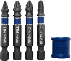 Irwin - 5 Piece, Phillips Handle, Power Bit Set - No. 1 to No. 3 Phillips - Makers Industrial Supply