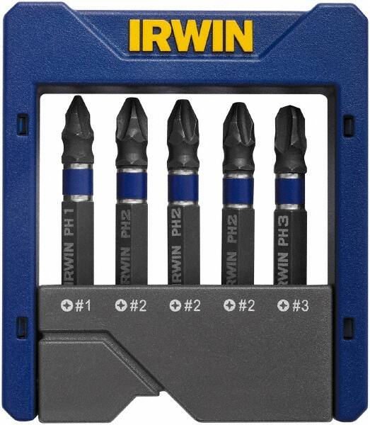 Irwin - 5 Piece, Phillips Handle, Power Bit Set - No. 1 to No. 3 Phillips - Makers Industrial Supply