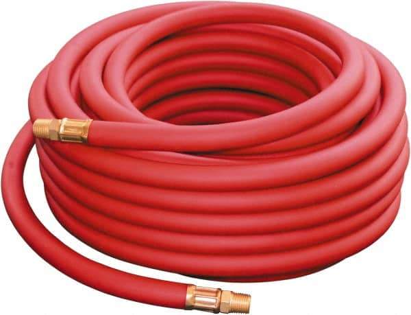 PRO-SOURCE - 1/2" ID x 0.91" OD 25' Long Multipurpose Air Hose - MNPT x MNPT Ends, 300 Working psi, -30 to 176°F, 1/2" Fitting, Red - Makers Industrial Supply