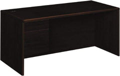 Hon - High Pressure Laminate Left Pedestal Desk - 66" Wide x 30" Deep x 29-1/2" High, Mahogany - Makers Industrial Supply