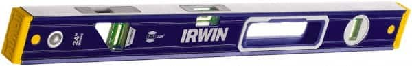 Irwin - Magnetic 24" Long 3 Vial Box Beam Level - Aluminum, Blue/Yellow, 1 Level & 2 Plumb Vials - Makers Industrial Supply