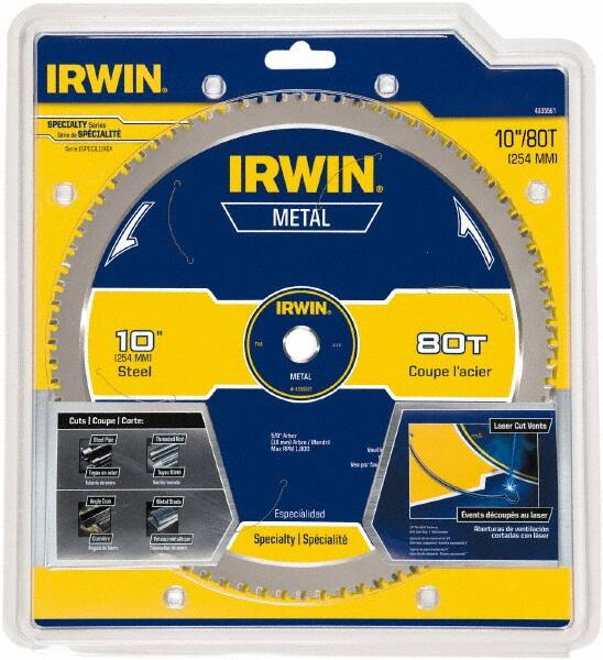 Irwin Blades - 10" Diam, 5/8" Arbor Hole Diam, 80 Tooth Wet & Dry Cut Saw Blade - Carbide-Tipped, Smooth Action, Standard Round Arbor - Makers Industrial Supply