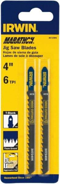 Irwin Blades - 4" Long x 0.049" Thick x 0.283" Wide, 6 Teeth per Inch, Carbon Steel Jig Saw Blade - Toothed Edge, T-Shank, Fleam Ground Tooth Set - Makers Industrial Supply