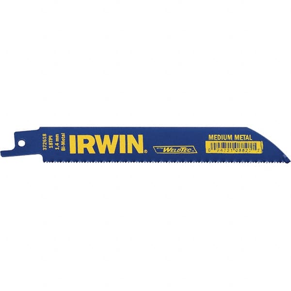 Irwin Blades - 6" Long, Bi-Metal Reciprocating Saw Blade - Straight Profile, 18 TPI, Toothed Edge, Tang Shank - Makers Industrial Supply