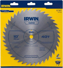 Irwin Blades - 10" Diam, 5/8" Arbor Hole Diam, 40 Tooth Wet & Dry Cut Saw Blade - High Carbon Steel, Smooth Action, Standard Round Arbor - Makers Industrial Supply