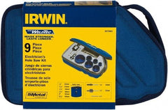 Irwin Blades - 9 Piece, 7/8" to 2-1/2" Saw Diam, Electrician's Hole Saw Kit - Bi-Metal, Toothed Edge, Pilot Drill Model No. 373000, Includes 6 Hole Saws - Makers Industrial Supply