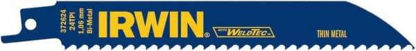 Irwin Blades - 6" Long, Bi-Metal Reciprocating Saw Blade - Straight Profile, 24 TPI, Toothed Edge, Tang Shank - Makers Industrial Supply