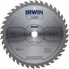 Irwin Blades - 7-1/4" Diam, 5/8" Arbor Hole Diam, 40 Tooth Wet & Dry Cut Saw Blade - Carbide-Tipped, Smooth Action, Diamond Arbor - Makers Industrial Supply