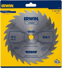 Irwin Blades - 7-1/4" Diam, 5/8" Arbor Hole Diam, 26 Tooth Wet & Dry Cut Saw Blade - High Carbon Steel, Smooth Action, Diamond Arbor - Makers Industrial Supply