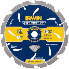 Irwin Blades - 12" Diam, 1" Arbor Hole Diam, 8 Tooth Wet & Dry Cut Saw Blade - Diamond-Tipped, Smooth Action, Standard Round Arbor - Makers Industrial Supply