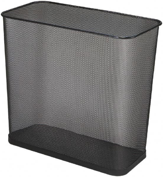 Rubbermaid - 7-1/2 Gal Black Rectangle Decorative Waste Receptacle With Top - Steel, 14" High x 16" Wide - Makers Industrial Supply