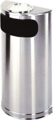 Rubbermaid - 9 Gal Silver Half-Round Decorative Waste Receptacle With Top - Steel, 32" High x 18" Wide - Makers Industrial Supply