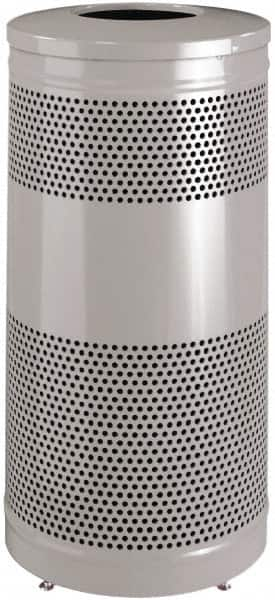 Rubbermaid - 25 Gal Silver Round Decorative Waste Receptacle With Top - Steel, 902mm High - Makers Industrial Supply