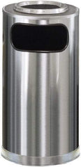 Rubbermaid - 12 Gal Silver Round Decorative Waste Receptacle With Top - Steel, 28" High - Makers Industrial Supply