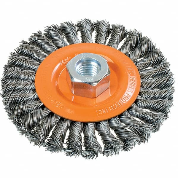 WALTER Surface Technologies - 4-1/2" OD, 5/8-11 Arbor Hole, Knotted Steel Wheel Brush - 3/8" Face Width, 0.02" Filament Diam, 15,000 RPM - Makers Industrial Supply