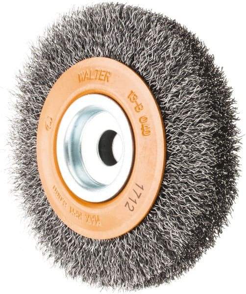 WALTER Surface Technologies - 4" OD, 1/2" Arbor Hole, Crimped Steel Wheel Brush - 3/4" Face Width, 0.0118" Filament Diam, 6,000 RPM - Makers Industrial Supply