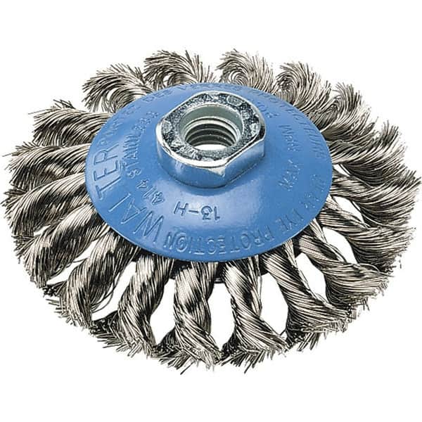 WALTER Surface Technologies - 7" Diam, 5/8-11 Threaded Arbor, Stainless Steel Fill Cup Brush - 0.02 Wire Diam, 10,000 Max RPM - Makers Industrial Supply