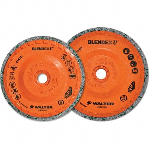 WALTER Surface Technologies - 4-1/2" Fine Grade Silicon Carbide Deburring Disc - 5/8-11 Threaded Center Hole, Arbor Connection, Orange, 10,500 Max RPM - Makers Industrial Supply