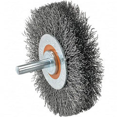 WALTER Surface Technologies - 3" OD, 1/4" Shank Diam, Crimped Steel Wheel Brush - 3/4" Face Width, 0.0118" Filament Diam, 12,000 RPM - Makers Industrial Supply