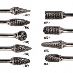 WALTER Surface Technologies - 5/16" Cut Diam, 1/4" Shank Diam, Taper Head Double Cut Burr - Carbide, 3/4" LOC - Makers Industrial Supply