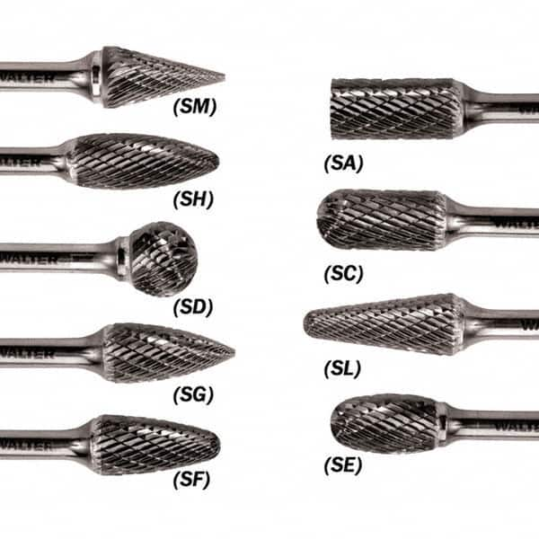 WALTER Surface Technologies - 1/4" Cut Diam, 1/4" Shank Diam, Taper Head Double Cut Burr - Carbide, 5/8" LOC - Makers Industrial Supply