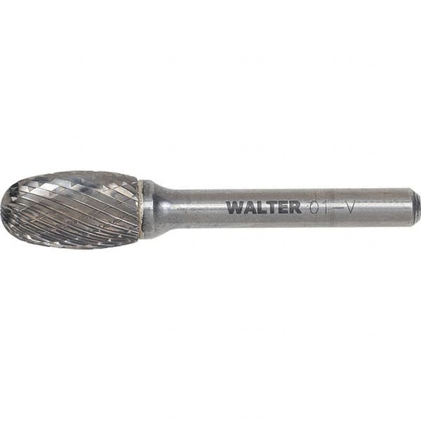 WALTER Surface Technologies - 3/8" Cut Diam, 1/4" Shank Diam, Egg Head Double Cut Burr - Carbide, 5/8" LOC - Makers Industrial Supply